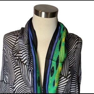 Scarf wrap blue green & black with zebra print
